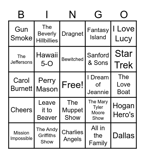 T.V. SHOW THEME SONGS Bingo Card