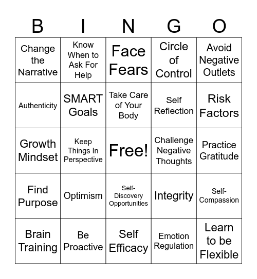 Resilience Bingo Card