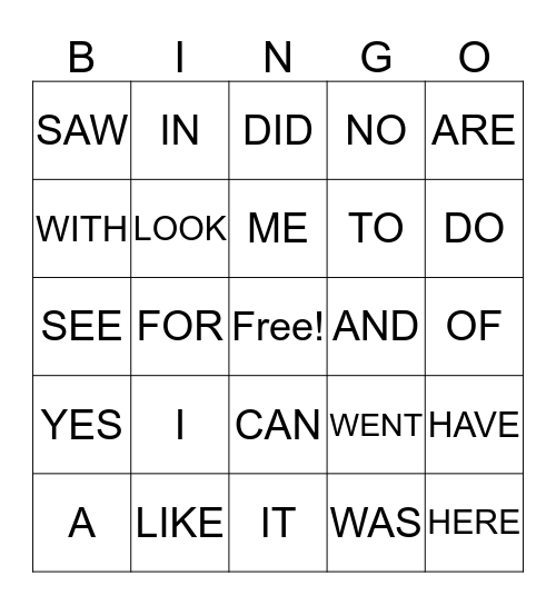 ENGLISH WORDS Bingo Card