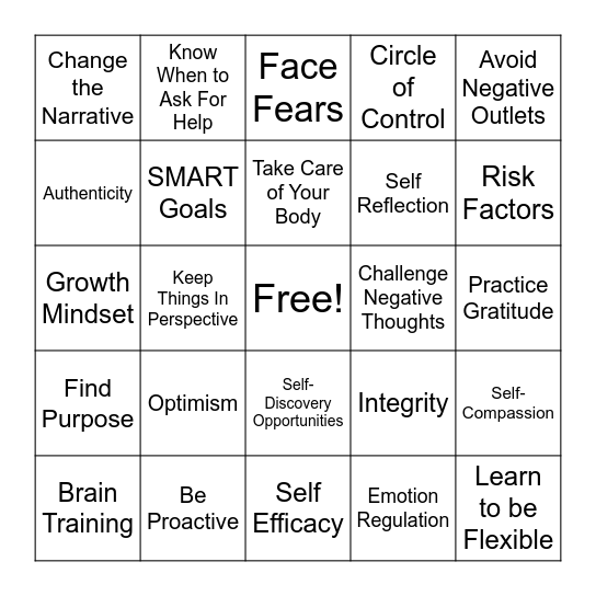 Resilience Bingo Card