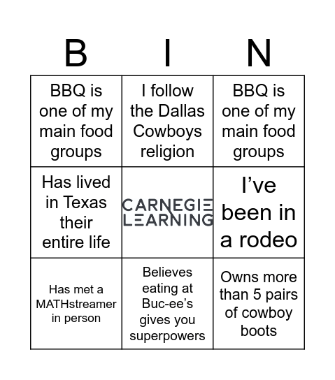 Texas Bingo Card