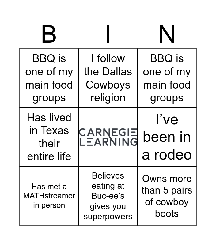 Texas Bingo Card