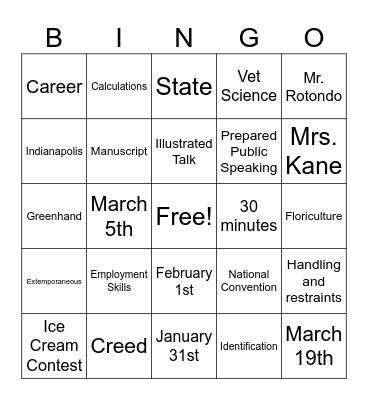 January Chapter Meeting Bingo Card