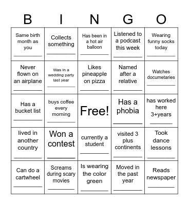 Ice Breaker Bingo Card