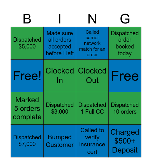 Dispatch Bingo Card