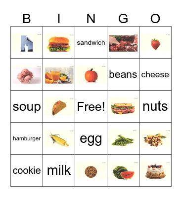Unit 3 Chapter 5 Food Bingo Card