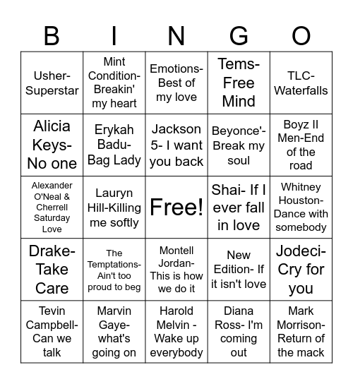 R & B BINGO Card