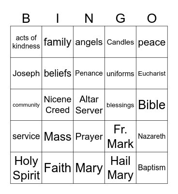 Catholic Schools Week Bingo Card