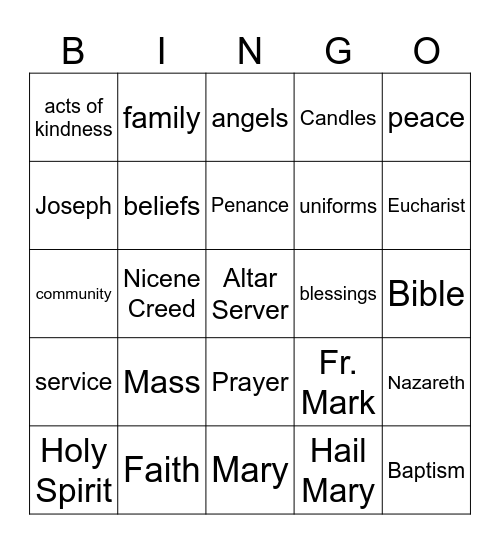 Catholic Schools Week Bingo Card