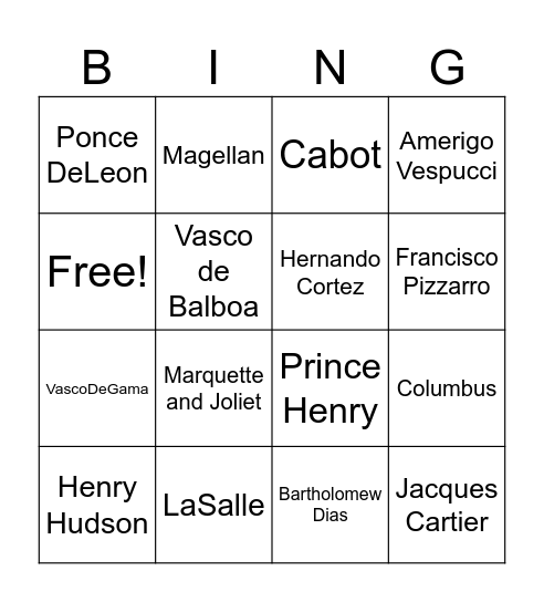 Name that Explorer Bingo Card