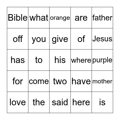 Words of the Week Bingo Card