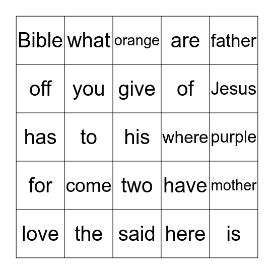 Words of the Week Bingo Card