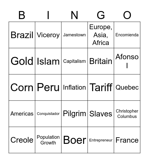 The First Global Age Bingo Card