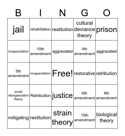 ADJ 1 Prisons Bingo Card