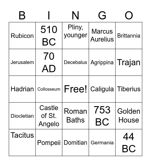 Roman History Bingo Card