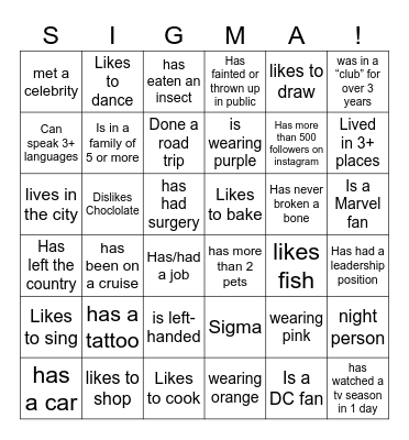 Get to know everyone!! Bingo Card