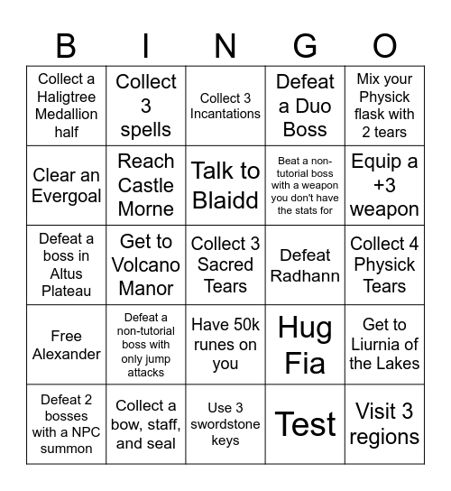 Elden Ring Bingo! Randomized Card Bingo Card