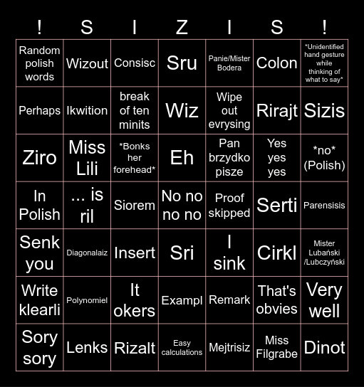 Algebraic Bingo SUPER EXTRA MAX 7000 Bingo Card