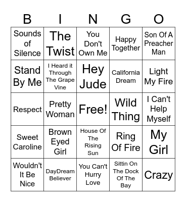 60s Bingo Card