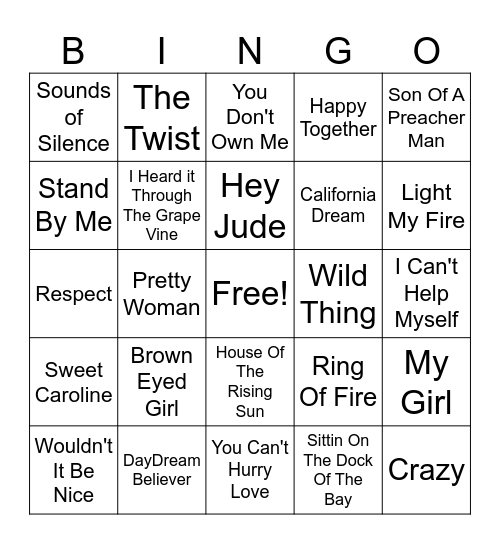 60s Bingo Card