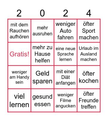 Vorsätze für das Jahr Bingo Card