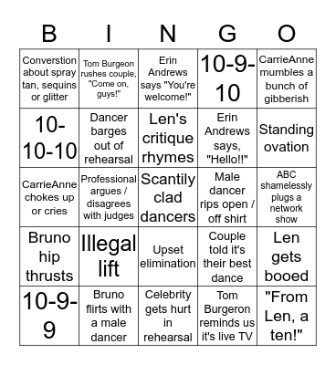 D W T S Bingo Card