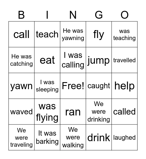 Past Simple and Past Continuous Bingo Card