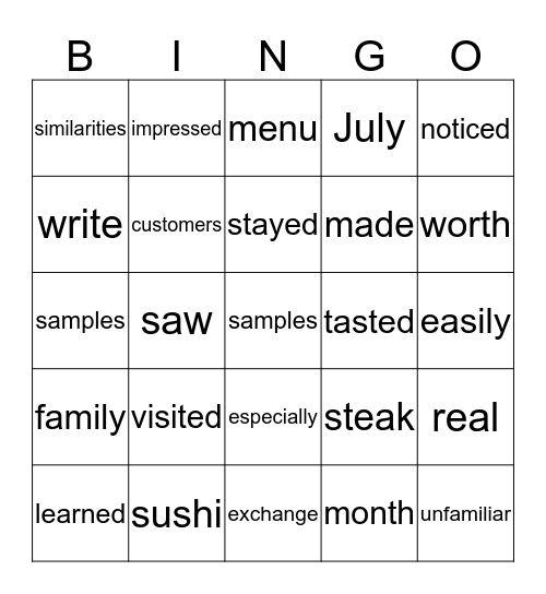 Mandy Loves Japanese Food  Bingo Card