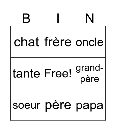 La famille Bingo Card