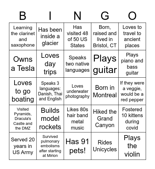 Ice Breaker Bingo Card