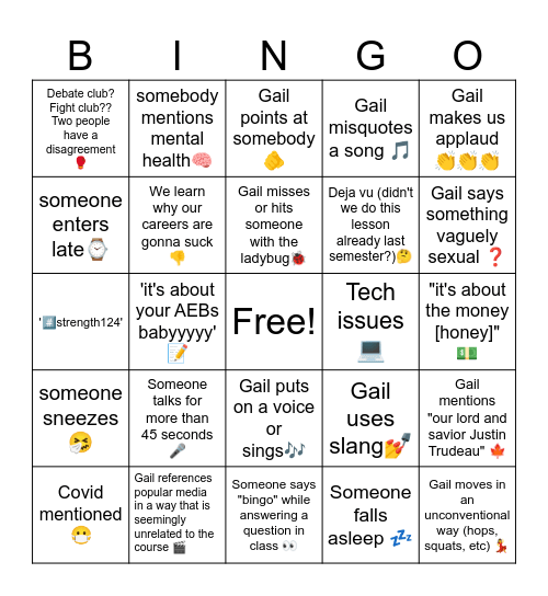 It's Gail's World and We're All Just Living In It Bingo Card