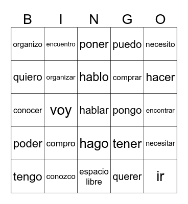 Verbs (Infinitives) & Conjugated Verbs Bingo Card