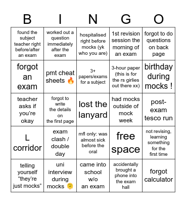 mocks ;-; Bingo Card
