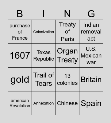 westward expansion/ Manifty destiny / Jackson Bingo Card