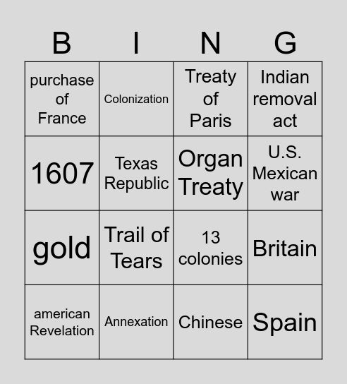 westward expansion/ Manifty destiny / Jackson Bingo Card