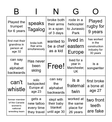 Mentor Bingo Card