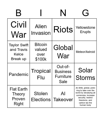 2024 Major Events Bingo Card