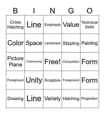 Art Vocab Bingo! Bingo Card