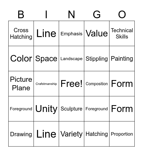 Art Vocab Bingo! Bingo Card