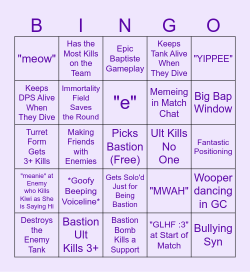 Kiwi OW Bingo Card