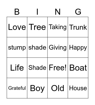 The giving tree Bingo Card