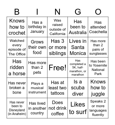 Go for a blackout! Bingo Card