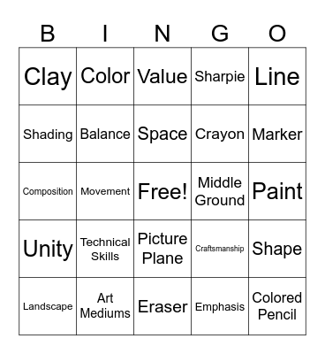 Art Vocab Bingo Card