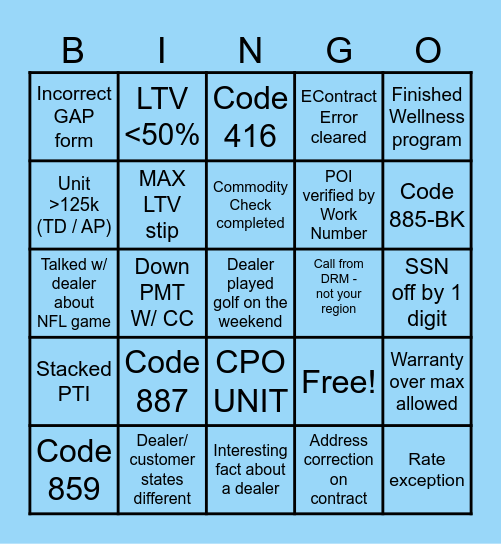 Superbowl Bingo Card