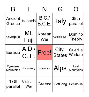 6th Grade Checkpoint Review Bingo Card