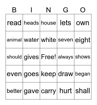 1st grade Bingo Card
