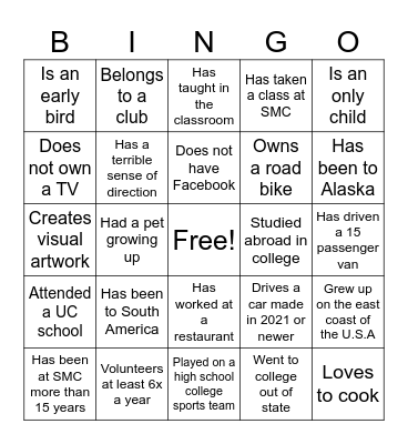 Go for a blackout! Bingo Card