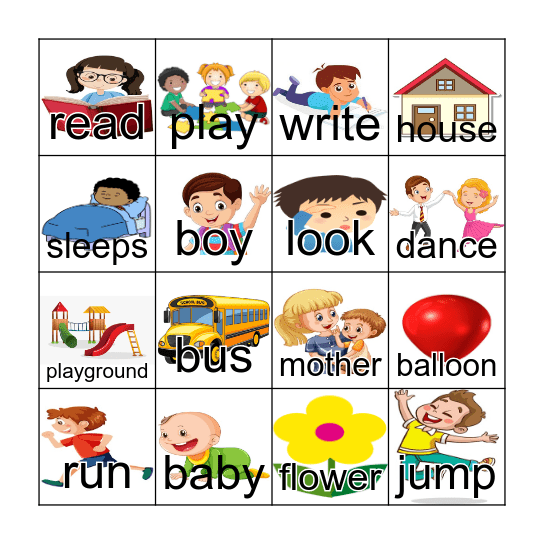 Nouns and Verbs Bingo Card