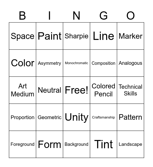 Art Vocab Bingo! Bingo Card