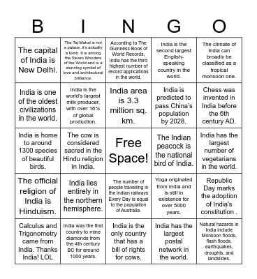 Delhi Republic Day Bingo Card